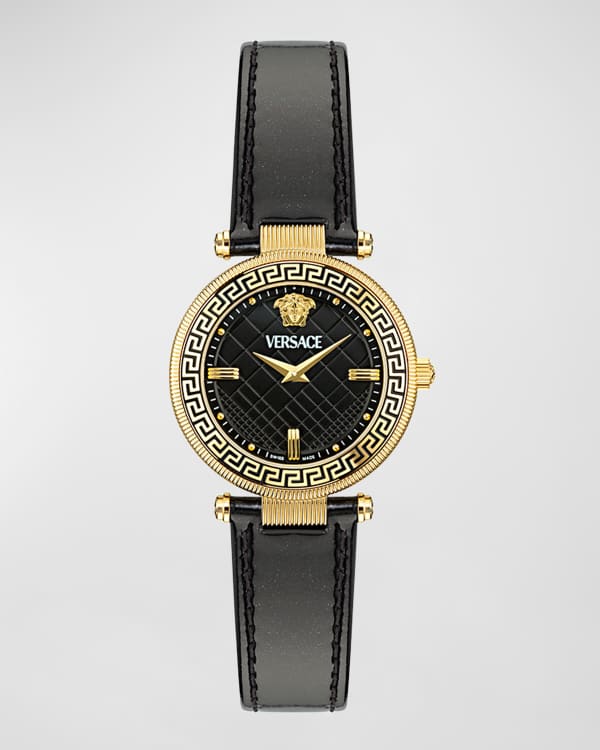 Versace 38mm Power Manifesto Leather Watch Black Neiman Marcus