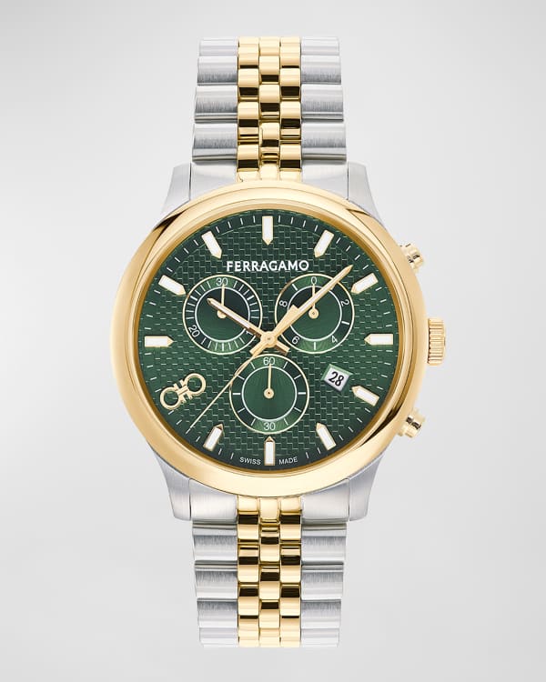 腕時計その他 Ferragamo Two-Tone Bracelet Watch With Green Guilloche Dial Salvatore Ferragamo Men's Vega Upper East Chronograph Two