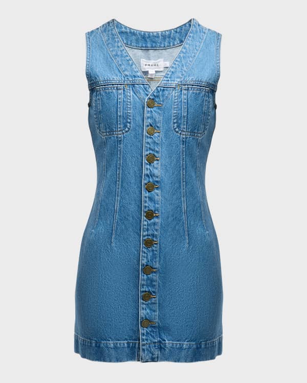 Cinq a Sept Abby Short-Sleeve Tie-Belt Denim Mini Dress | Neiman Marcus