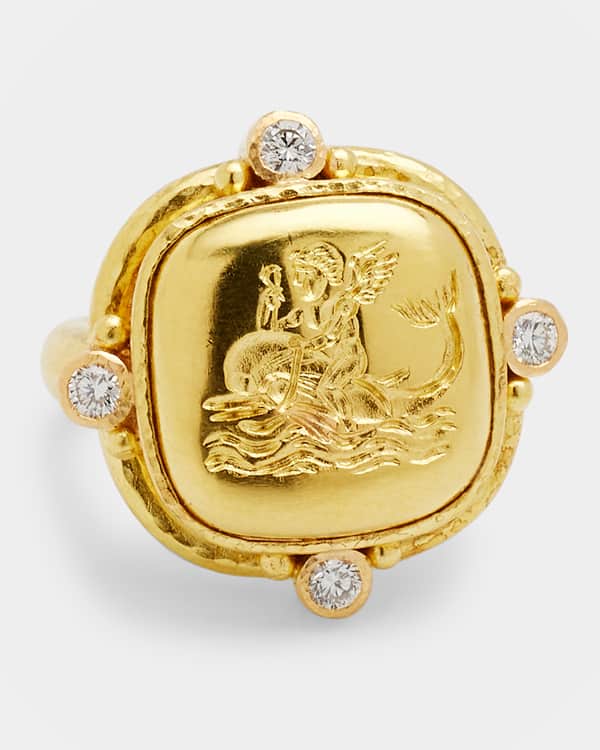 Elizabeth Locke 19K Cupid on Dolphin Cushion Ring Size 6.5