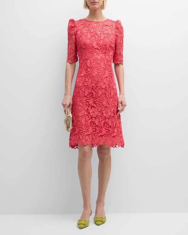 Rickie Freeman for Teri Jon Cap-Sleeve Floral Lace Midi Dress | Neiman ...