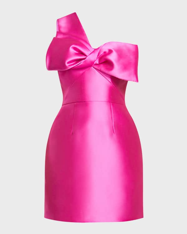 Crew Neckline Neon Pink Bow-Back Puff Sleeve Short Homecoming Dress