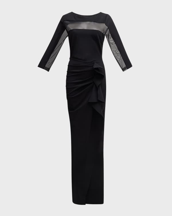 La Femme One Shoulder Jersey Column Gown with Skirt Slit Neiman