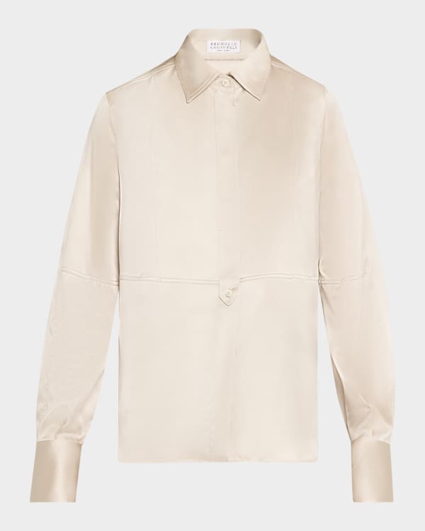 Burberry Freddy Check Ruffle Silk Collared Shirt Neiman Marcus
