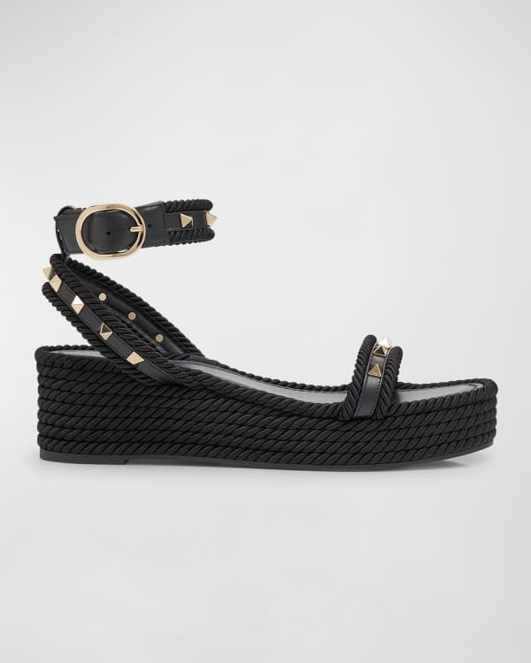 【VIP価格！関税送料込】VALENTINO Rope Wedge Sandals Black Valentino Garavani Rockstud Woven Rope Flatform Sandals