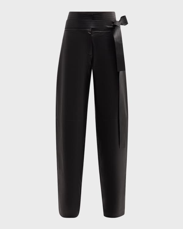Black pants with leather stripe on side hot sale