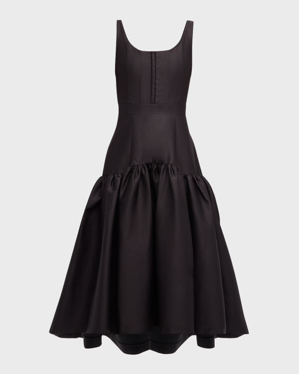Ronny Kobo Verda Poplin and Knit Combo Sleeveless Midi Dress Neiman Marcus