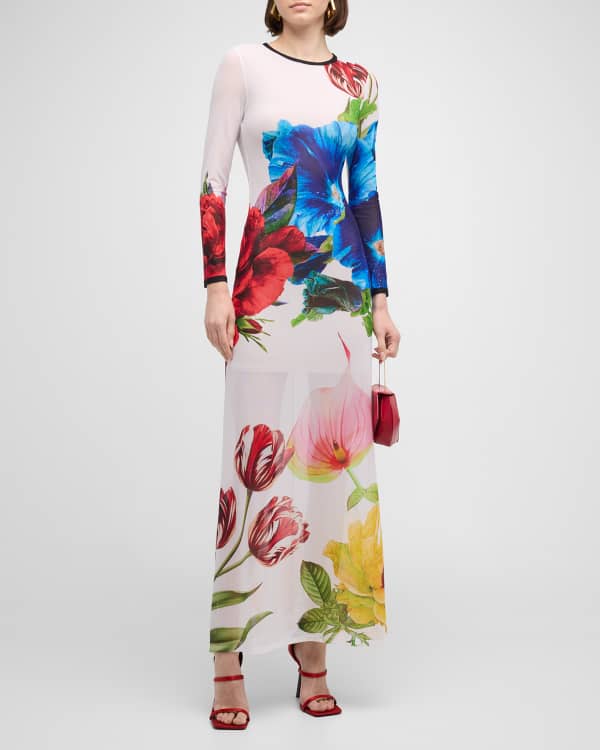 Alice + Olivia Arza Floral-Print Godet-Pleated Maxi Dress | Neiman 