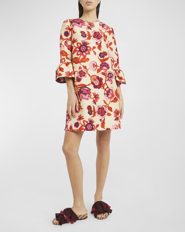 Zimmermann Corsage Floral Plisse Long Sleeve Mini Dress Neiman