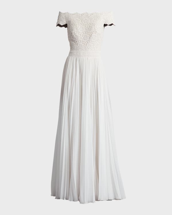 Tadashi Shoji Metallic Balloon Sleeve Column Gown Neiman Marcus