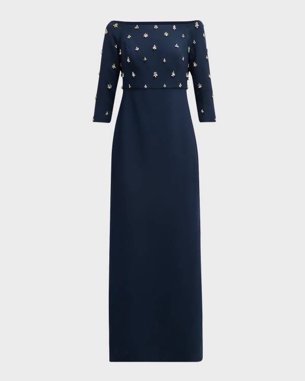 Sachin & Babi Gilda Floral-Print Chiffon Cape Gown | Neiman