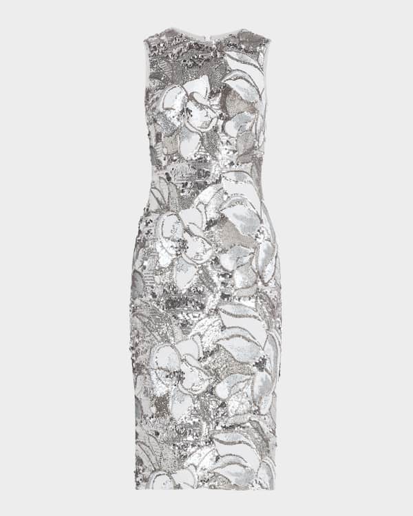 Marchesa Notte Floral-Embroidered Bodycon Midi Dress