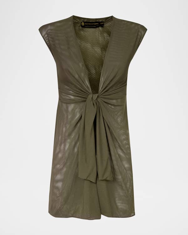 Ramy Brook Katana 3 4 Sleeve Fringe Coverup Dress Neiman Marcus