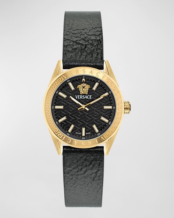 Versace 38mm Power Manifesto Leather Watch Black Neiman Marcus