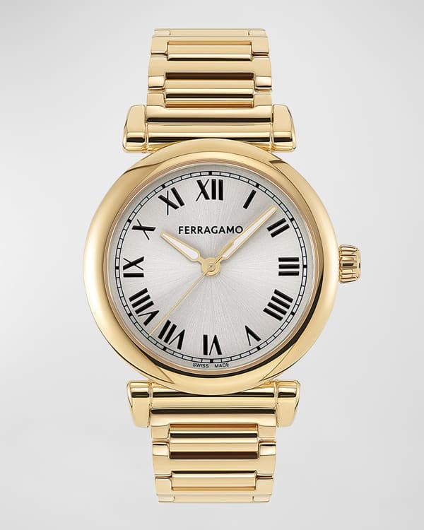 Ferragamo 40mm Ferragamo Ora Moonphase Watch Yellow Gold Neiman Marcus