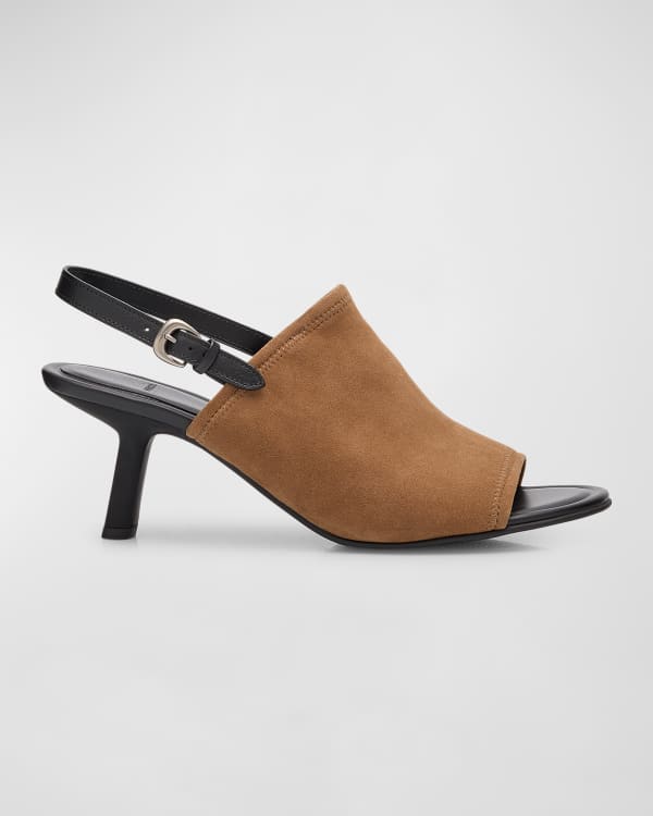 Stuart Weitzman Lulah Mid Heel Suede Mules Neiman Marcus