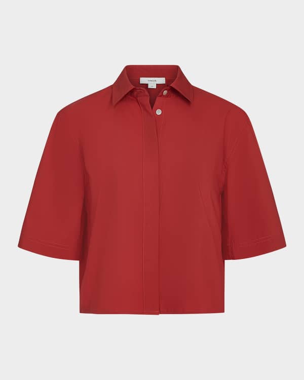 FRAME Cropped Short-Sleeve Denim Shirt | Neiman Marcus