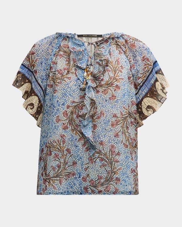 Sage Floral Print Ruffle Blouse