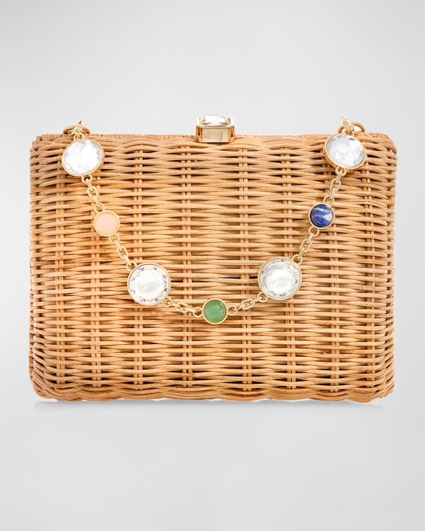 Saint Laurent Large YSL Envelope Pouch Clutch Bag in Raffia Leather Neiman Marcus