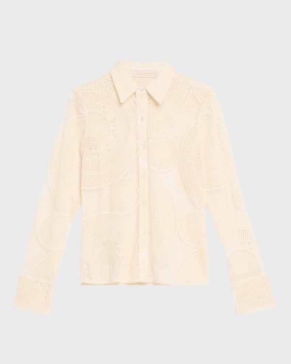 LoveShackFancy Thessisa Silk Lace Cropped Shawl Blouse