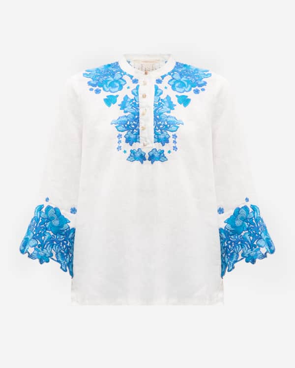 Loose Casual Floral Embroidered Linen Blouse main image 1