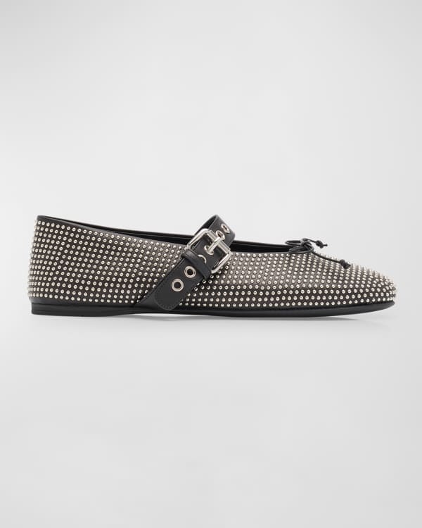 MIUMIU 26S BALLERINA FLATS IN BLACK MESH CALFSKIN WITH RHINESTONES main image 0