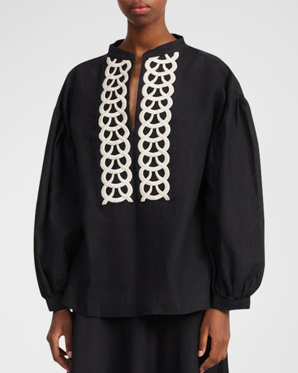 Embroidered Linen Blouse - Multi-Way Wrap Style main image 1