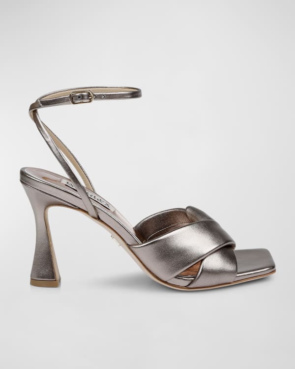 BADGLEY MISCHKA Womens Gold Ankle Strap Padded Bow Accent Glitter Tess Square Toe Block Heel Buckle Dress Heeled