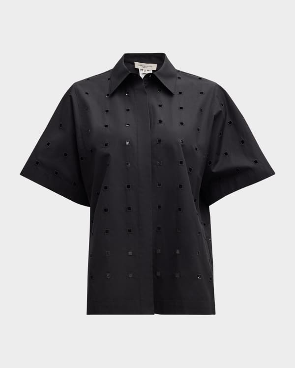 Organic Eyelet Cotton Foliage Print - A Line Shirt Dress