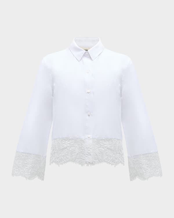 FABIANA FILIPPI Bead-Trim Button-Down Cotton Poplin Shirt | Neiman Marcus