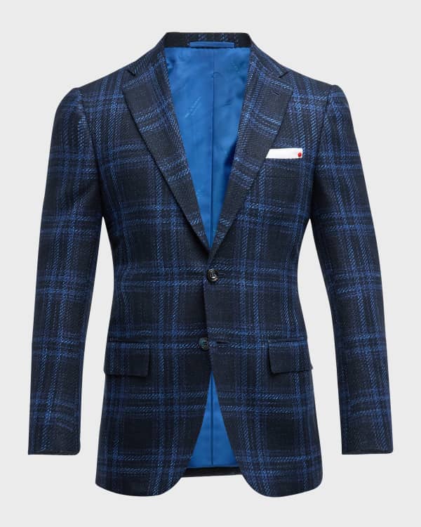 【送料&関税込】Kiton Blue Striped Silk Single-breasted Blaz Kiton Men's Silk and Cashmere Jersey Single-Breasted Sport