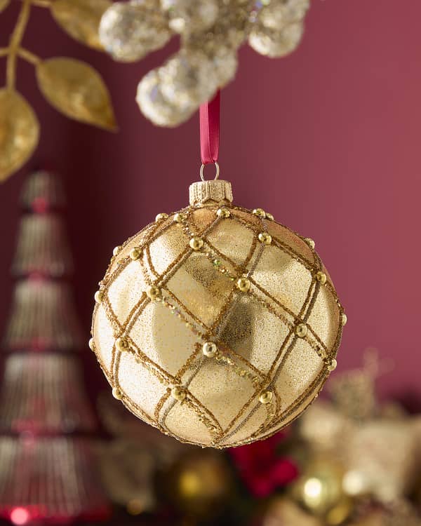 Neiman Marcus Blue and Gold Detailed Christmas Ornament Neiman Marcus