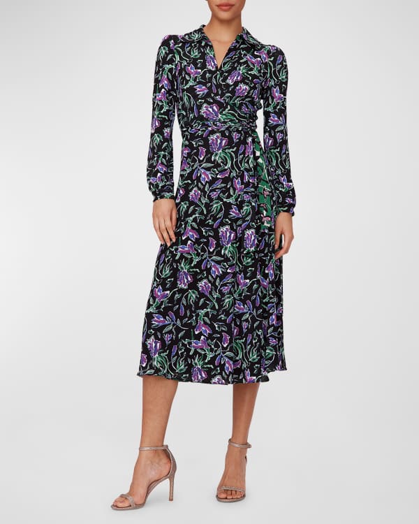 Diane von Furstenberg Printed Puff Sleeve Flounce Mini Wrap Dress Neiman Marcus