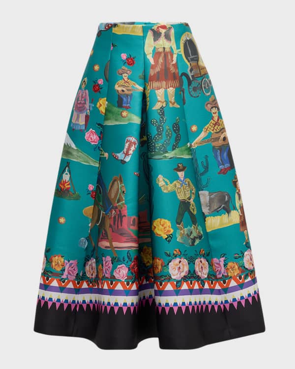 Maison Common Mixed Emoji Inverted Pleated Midi Skirt Neiman Marcus