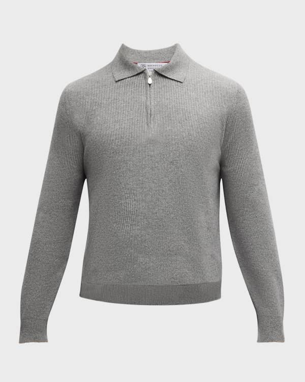 【YOURNUS】Moneybag Half Collar Knit Brunello Cucinelli Men's Cashmere Cable Knit Polo Sweater