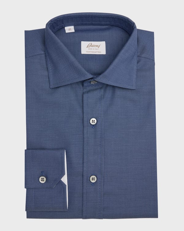 Brioni Men's Cotton Graph Check Dress Shirt | Neiman Marcus