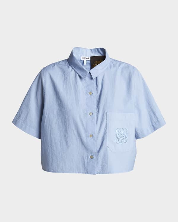 Loewe Anagram Crop Hooded Denim Shirt Neiman Marcus
