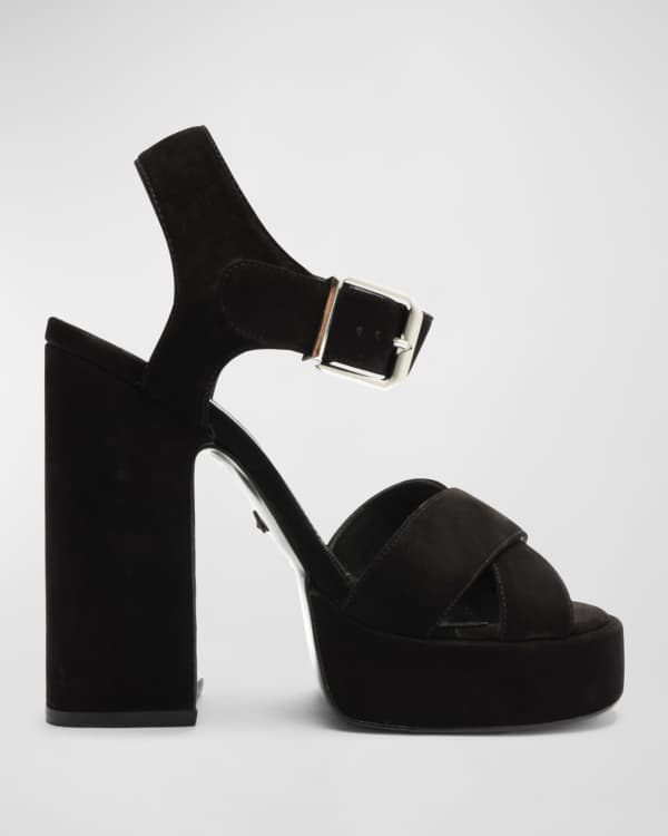 Schutz Nicolai Strappy Nubuck Block Heel Sandals Neiman Marcus