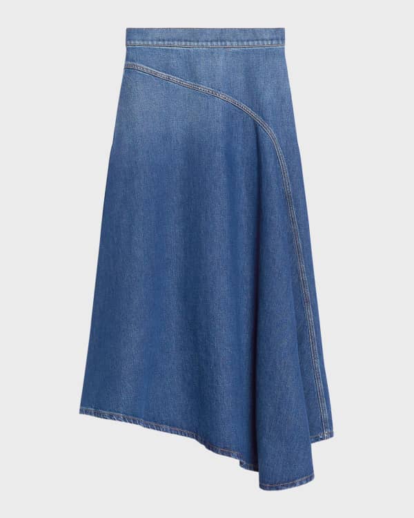 Marc Jacobs Paneled Denim Midi Skirt with Pleating Neiman Marcus