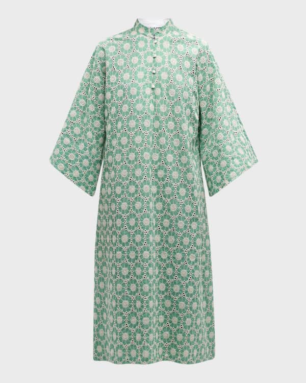 Oroton Floral-Embroidered Lace-Trim Midi Dress | Neiman Marcus