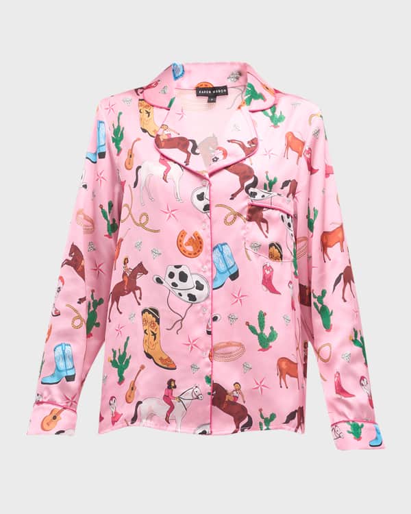 Karen Mabon Elephant in the Room Satin Long Sleeve Pajama Set Neiman Marcus