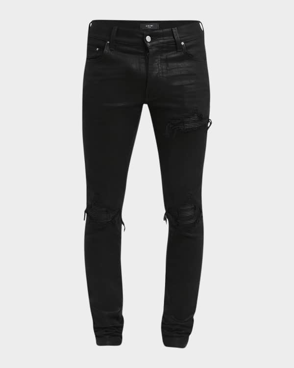 Amiri Men's Crystal-Embellished Logo Skinny Jeans | Neiman