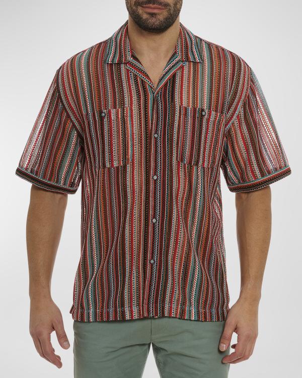 Robert Graham Men's Corsica Short Sleeve Woven Shirt - Blue, Classic Fit, Button Down