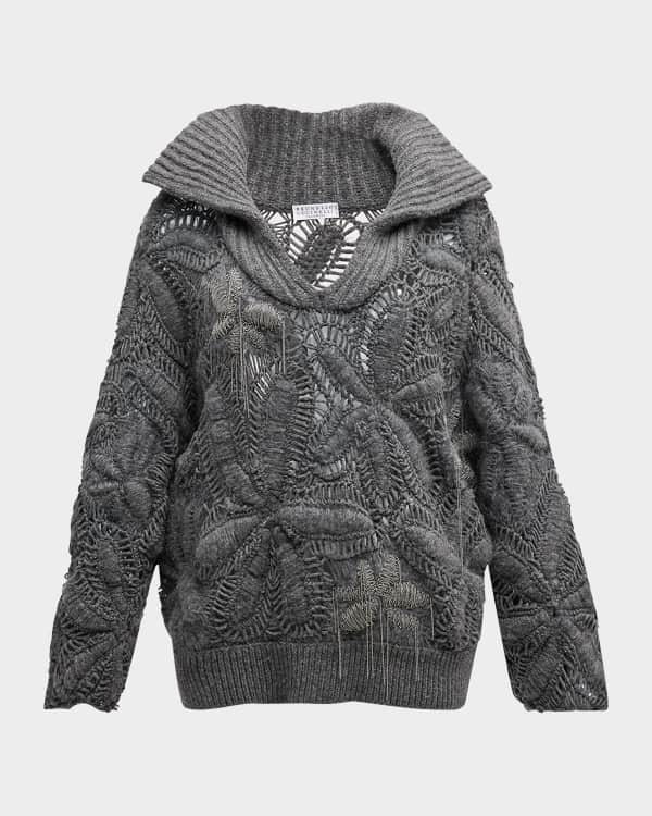 Valentino Garavani V-Logo Chain Quarter-Zip Rib Sweater