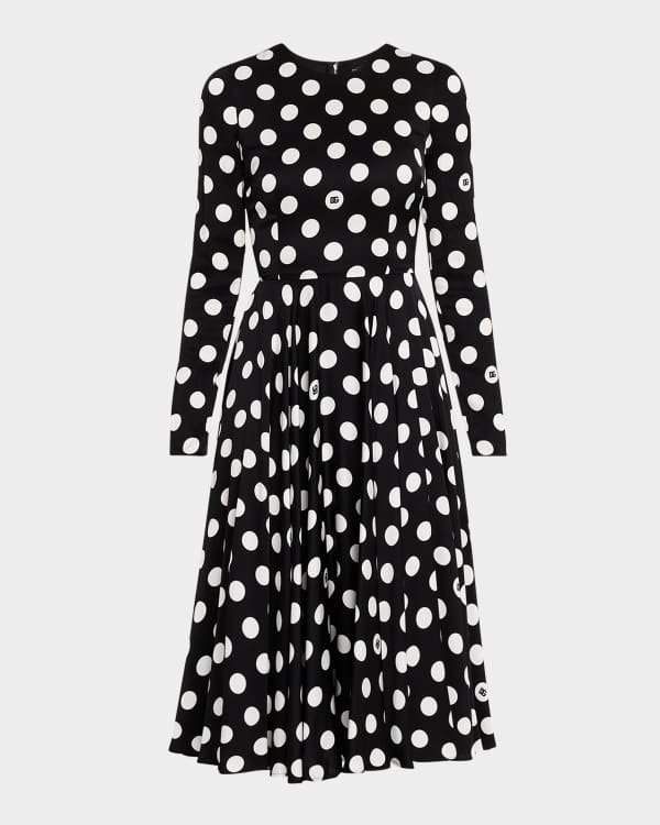 Dolce & Gabbana Black White Silk Polka Dots Sheath Midi Dress