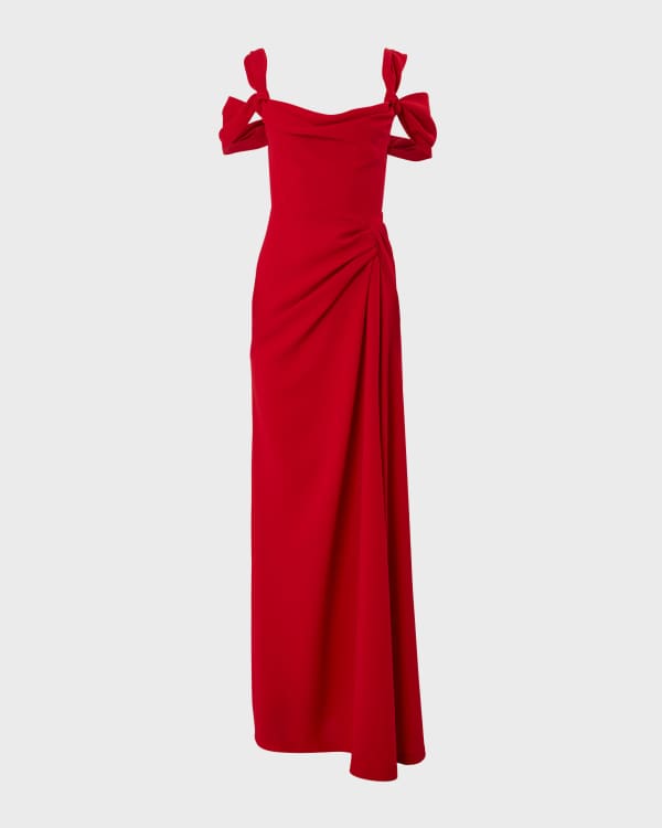 Off-the-Shoulder Pleated Gown with Surplice Bodice Tahiti