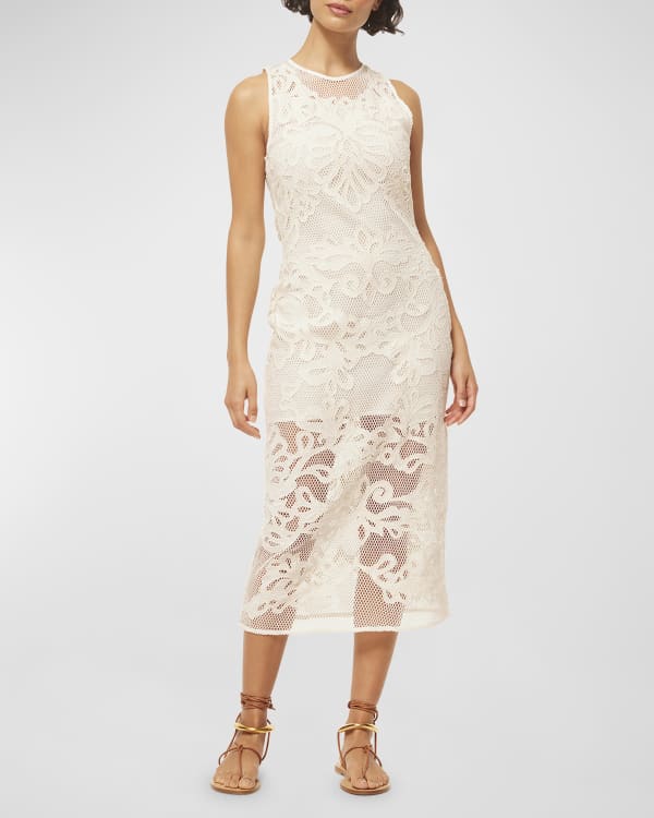 Milly Sleeveless Square Neck Lace Midi Dress Neiman Marcus