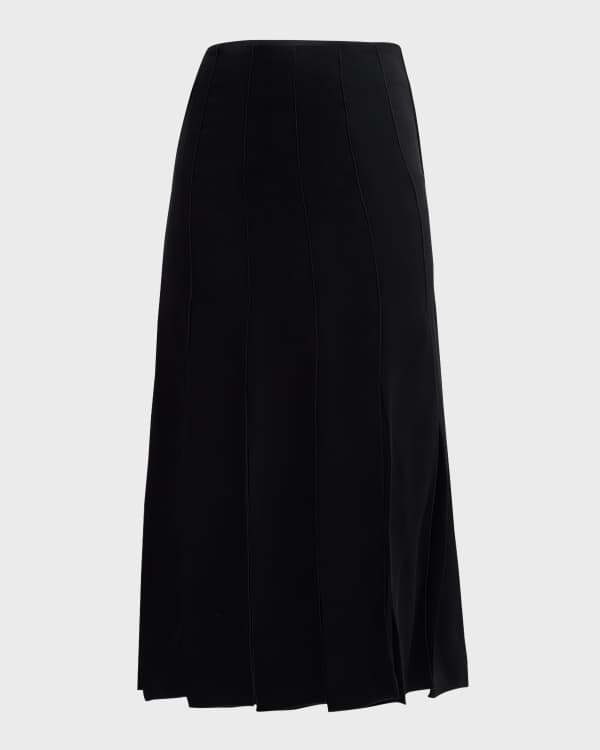 Joan Vass Petite Long Pleated Skirt Black Neiman Marcus