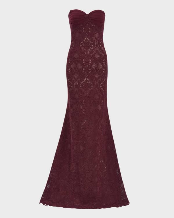 Mac Duggal Beaded Feather Embellished Lace Gown Neiman Marcus