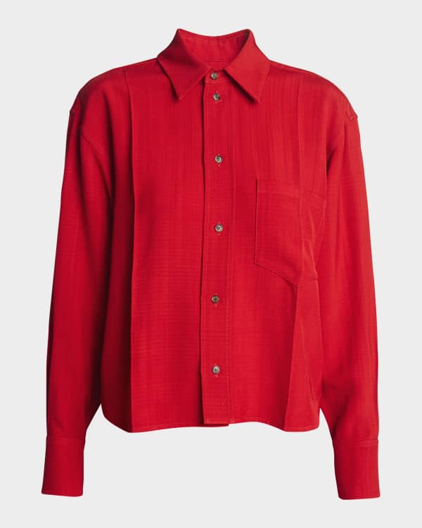 JIL SANDER Size XS Red Suede Nehru Collar Long Sleeve Shirt